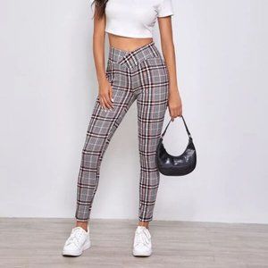 Overlap Wide Waistband Plaid Pants NWT